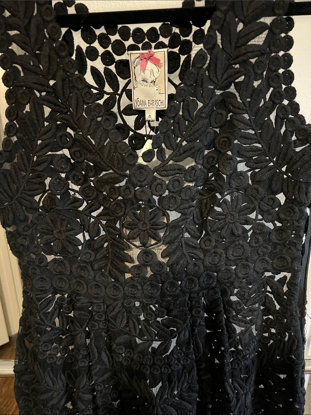 Yoana Baraschi Black Floral Crochet Mini Dress Sheer 100% Silk - Picture 4 of 11